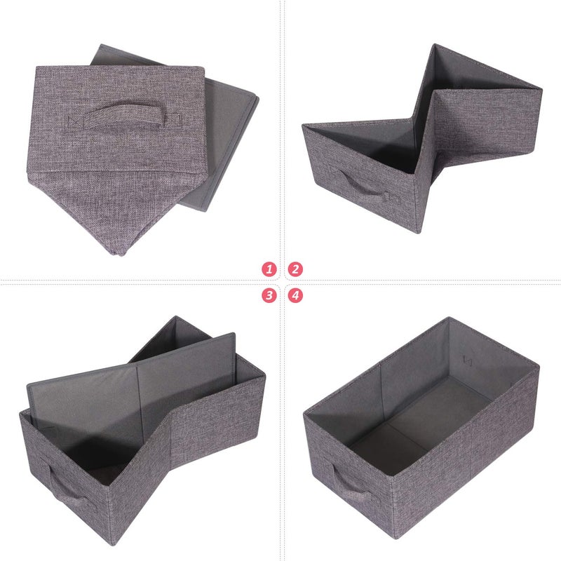 TENABORT Set of 5 Closet Organizer Bins with Handle, Fabric Foldable Storage Baskets Cloth Box Containers for Shelves Home Office Clothes Clothing, Gray, Large - Image 4